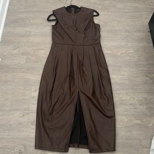 Ruched split thigh pleather dress